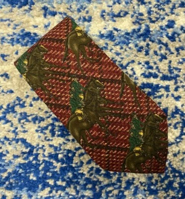 Corbata de lana hecha a mano ecuestre caballos borgoña verde Polo Ralph Lauren EE. UU. Foto 1 de 4