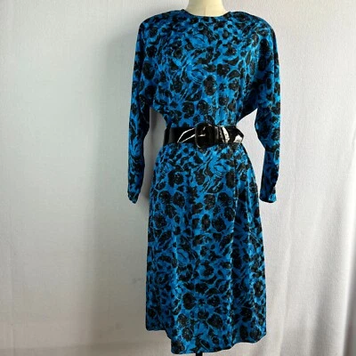 Vestido secretaria vintage años 80 azul y negro manga larga con bolsillos Foto 1 de 4