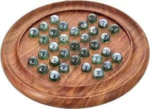 Handcrafted Wooden Checkers Game with Glass Marbles Brain Vita Kids Game, Green - Picture 1 of 5