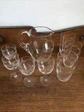 Vintage Etched Glass Water Jug and Six Glasses