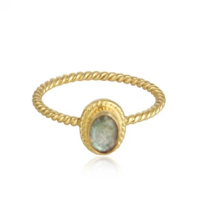 Labradorite Gemstone Twisted Design 925 Silver Gold Plated Rings Jewelry - Picture 1 of 3
