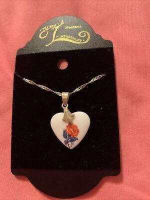New Artistic Montana impressions Rose Heart Ceramic Necklace - SHIPS FREE #338 - Image 1 of 4