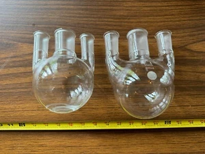Pair 2 Kontes Pyrex Glass 500mL 24/40 3-Neck Round Bottom Flask - Picture 1 of 3
