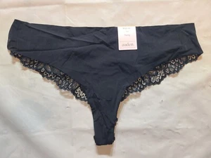 Women's Laser Cut Thong withLace Back - Auden Black Size Medium - Picture 1 of 5