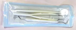 Basic ZAHNÄRZTLICHE UNTERSUCHUNG SET UP 3 Stück Instrument SPIEGEL, ZANGE, SONDE versiegelt Einweg - Bild 1 von 4