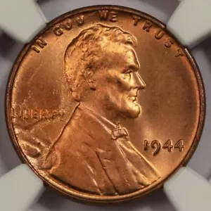 1944 NGC MS66RD Struck Thru String Wheat Cent Mint Error Unique Rare High Grade - Picture 1 of 4