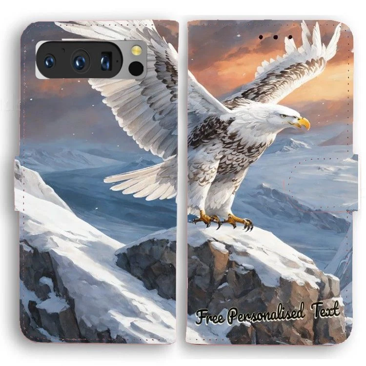 Personalised Text Wallet Phone Cover For Google Series Bald Eagle Snowy Mountain - Image 1 of 1