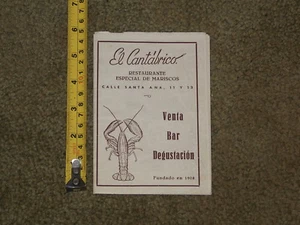 EL CANTABRICO RESTAURANT MAN LOBSTER OYSTERS SHELFISH MAP RARE OLD TIGRE MENU - Picture 1 of 4