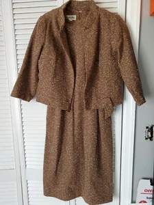 Vintage Marie Phillips Dress Jacket Set Size A Brown - Picture 1 of 9
