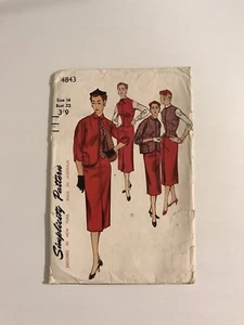 Traje de tres piezas Simplicity 4843 vintage años 50 patrón de costura con conector reversible - Imagen 1 de 7