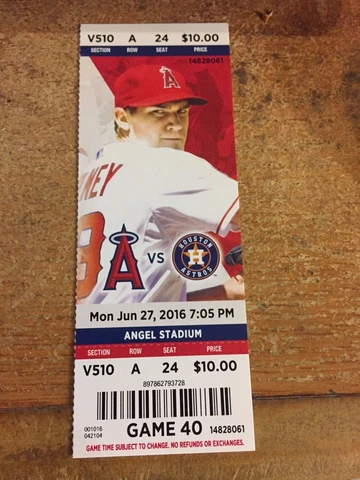 2016 LOS ANGELES ANGELS VS HOUSTON ASTROS TICKET STUB 6/27 MIKE TROUT HR #156 Cover