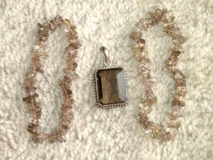 Sterling Silver Smokey Quartz Pendant & Two Stretch Bracelets - Picture 1 of 1