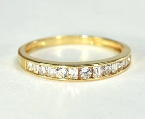 14 Karat Round & Baguette Cubic Zirconia Wedding Band Ring - Picture 1 of 9