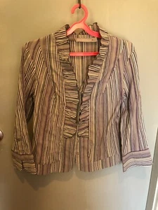 ANTHEA CRAWFORD Vintage Grey Stripe Button Down Blouse Size 10 - Picture 1 of 4