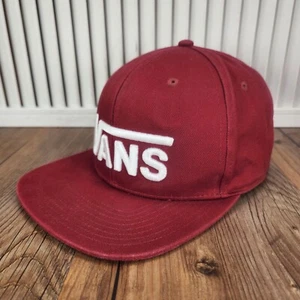 VANS Snapback Hat Cap Red Embroidered Logo Skater Flat Bill Canvas Casual Style - Picture 1 of 10