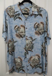 Batik Bay Hawaiian Shirt - Mens L - Blue Rayon All Over Print Floral Island Camp - Picture 1 of 6