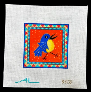 Lienzo con aguja geométrico pintado a mano pájaro azul pintado a mano 5 x 5 - Imagen 1 de 4