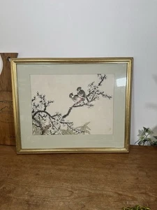 Vintage Chinese Painting of Birds on Tree Branches Painted on Silk - Picture 1 of 10