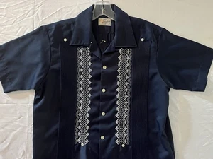 Guayaberas Yucateca Navy Blue Copacabana Button Front Pocket Shirt Size 40 - Picture 1 of 11