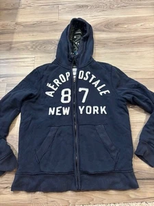Vintage Y2K Aeropostale Sherpa Lined Full Zip Hoodie Sweatshirt Size L Blue - Picture 1 of 6