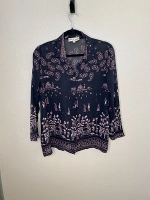 Blusa vintage David Dart Petites para mujer negra lavanda con botones cuello rayón M Foto 1 de 4