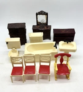Vintage Renwal Dollhouse Furniture Lot Toy Cream Bathtub Sink T95 T98 B85 B88 - Picture 1 of 19