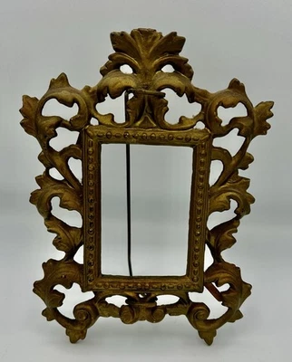 Antique Cast Metal Picture Tabletop Frame Brass Gold Tone Easel Stand - Image 1 of 4