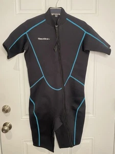 Sea Skin Wetsuit Adult Size XL Unisex 3/4 Length Front Zip Black & Blue Stitch - Picture 1 of 4