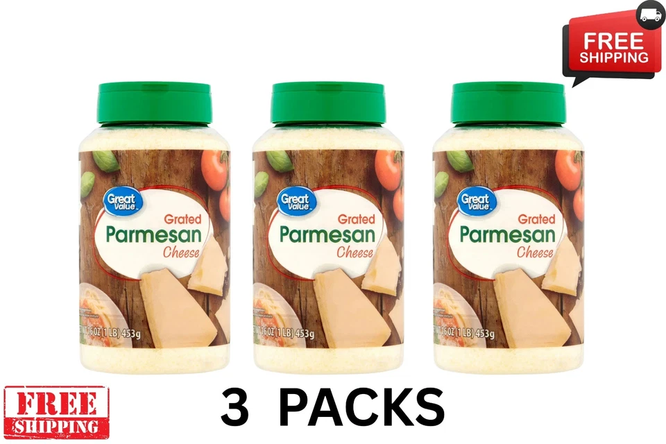 Great Value Grated Parmesan Cheese, 16 oz Each Pack OF 3 Free & Fast Shipping