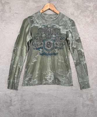 Sinful by Affliction Long Sleeve Thermal Shirt Women’s Size Large Green Y2k - Image 1 of 4