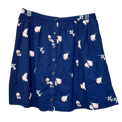 Abercrombie & Fitch Navy Floral Button Front A Line Mini Skirt Womens Size S - Image 1 of 4