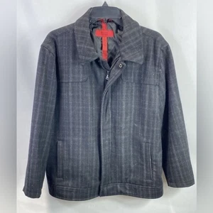 UEC Alfani Fitted Wool Black Gray Plaid Full Zip Collared Jacket Coat SZ XL - Picture 1 of 10
