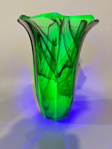 '30 Art Deco Walther Sonhe Cloud Oralit Malachit Vaseline Glas Vase Kopenhagen - Bild 1 von 13