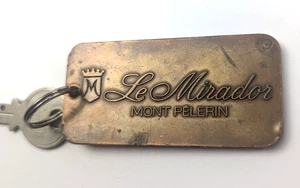 Vintage Hotelzimmer Schlüsselanhänger Le Mirador Mont Pelerin Schweiz Messing Sammlerstück - Bild 1 von 5