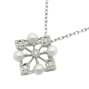 Mikimoto Necklace 4 Pearl Melee Diamond Pendant K18White Gold 43cm Women Jewelry - Picture 1 of 5
