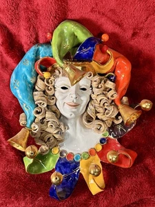 Italian Vintage 1960’s Venetian Large Ceramic Jester Mask By Apolito 22” X 14” - Picture 1 of 17