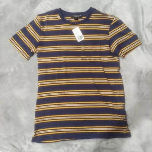 Forever 21 Casual T Shirt Men's XS POCKET Stripe Blue Yellow Crew Neck - Picture 1 of 6