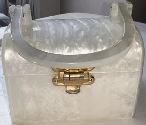 Vintage Bakelite Lucite Box Purse Handbag Pearl Marbleized Retro 1950s Art Deco - Picture 1 of 9