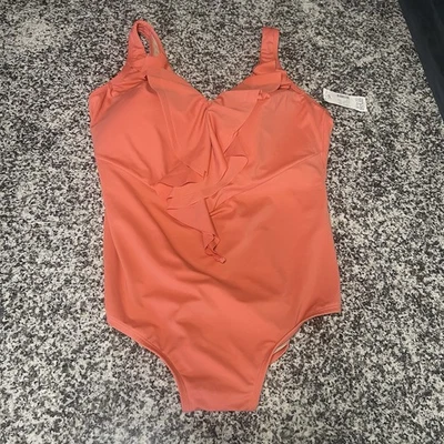 Nuevo con etiquetas Traje de baño de una pieza Catherines talla 24W Plus coral naranja volantes Foto 1 de 4