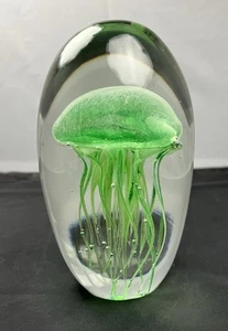 Fermacarte grande in vetro trasparente medusa verde - Foto 1 di 5