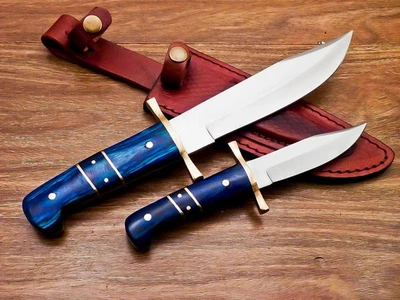 Lot of 2 CUSTOM HANDMADE D2 STEEL BOWIE HUNTING KNIFE W/SHEATH TR-4695 - Image 1 of 4