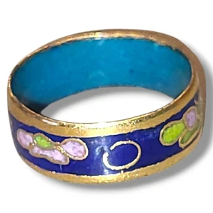 Anillo Cloisonne Vintage Talla 6.75 Azul y Dorado - Imagen 1 de 6