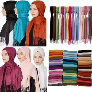 Damen leichter modischer einfacher Viskose Polyester Schal Hijab Schal Halstuch - Bild 1 von 27