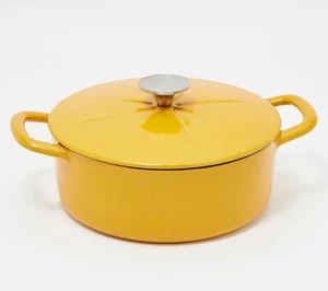Cook's Essentials Sparkle Enamel Cast-Iron 3-qt Dutch w/ Rack in Gold - Picture 1 of 3