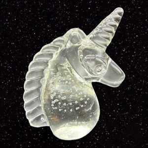Art Glass Unicorn Paperweight Figure Bullicante Clear Glass Figurine Horse 4”T - Picture 1 of 8
