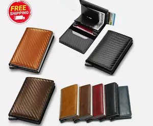 Portafoglio Blocco RFID Auto Pop Up Porta Carte di Credito Pelle Metallo Fermasoldi Uomo - Foto 1 di 22
