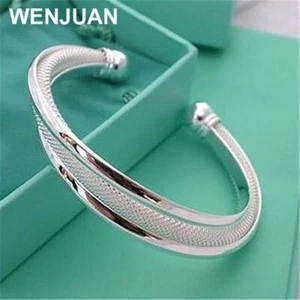 Brazalete brazalete de malla de plata maciza 925 para mujer joyería de moda - Imagen 1 de 9