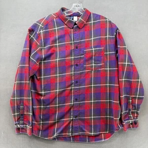 H&M Divided Flannel Shirt Mens XL Extra Large Button Up Red Purple Plaid - Picture 1 of 9