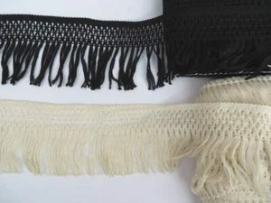 2m Vintage style cotton crochet lace trim with fringe, cream or black 10cm - Picture 1 of 3