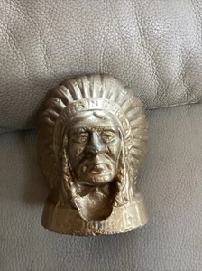 Vintage Guy Motors Ltd “Feathers In Our Cap”Brass Native American Desk Mascot - Picture 1 of 6